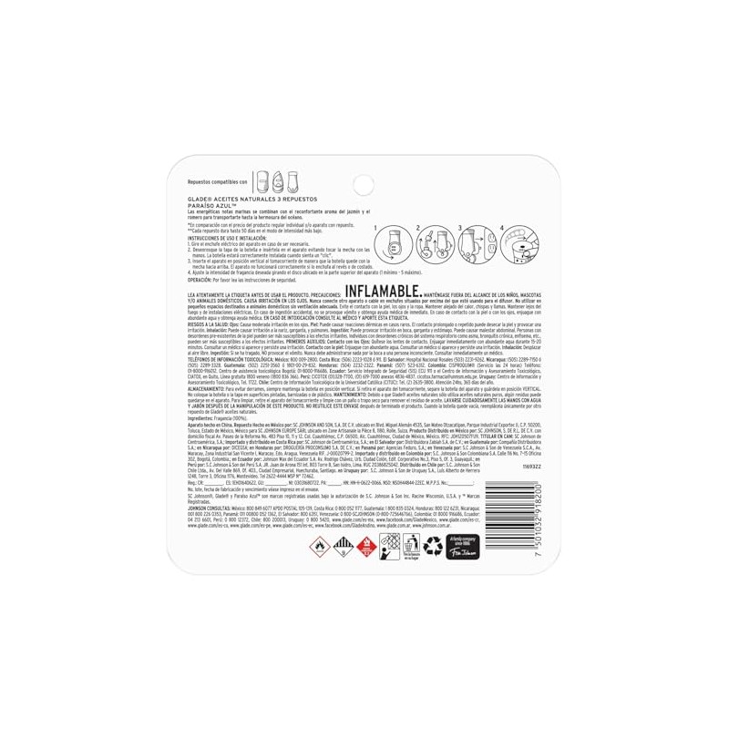 Glade Aromatizante para Hogar Eléctrico Paraíso Azul, 3 Repuestos de