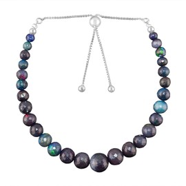 Natural Ethiopian Black Opal Gemstone Beads Bolo Bracelet, Adjustable Slider Chain, Energy Stones, Chakra Healing Crystals, Silver Plated, Gift for Women, Birthstone, Gemstones Jewelry,10 inch