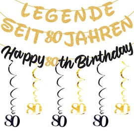 Decoration 80th Birthday Woman Man - 42 Pieces 80 Years Birthday Decoration Garland Black Gold Banner Decorations Spirals Hanging Decoration for Legend for 80 Years