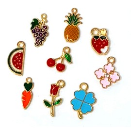 MEDIHOOL Assorted Gold Plated Enamel Charms Mixed Fruit Fashion Clothes Key Rose Charm Pendant for DIY Necklace Bracelet Jewelry Making and Crafting, 30PCS