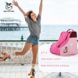 Boulder Bee Roller Skate Bag, Ice Skate Bag for Women with Adjustable Shoulder Strap, Shoe Bag for Ice Skating/Inline Skates, for Both Kids and Adults (Pink)