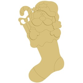 3D Santa Stocking Design by Line Unfinished Wood Cutout Christmas Holiday Candy Cane Door Hanger MDF Shape Canvas Style 5 Art 2
