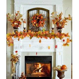 2 Pack Fall Garland Maple Leaf, 6.5Ft/Piece Hanging Vine Garland Artificial Autumn Foliage Garland Thanksgiving Decor for Home Wedding Fireplace Party