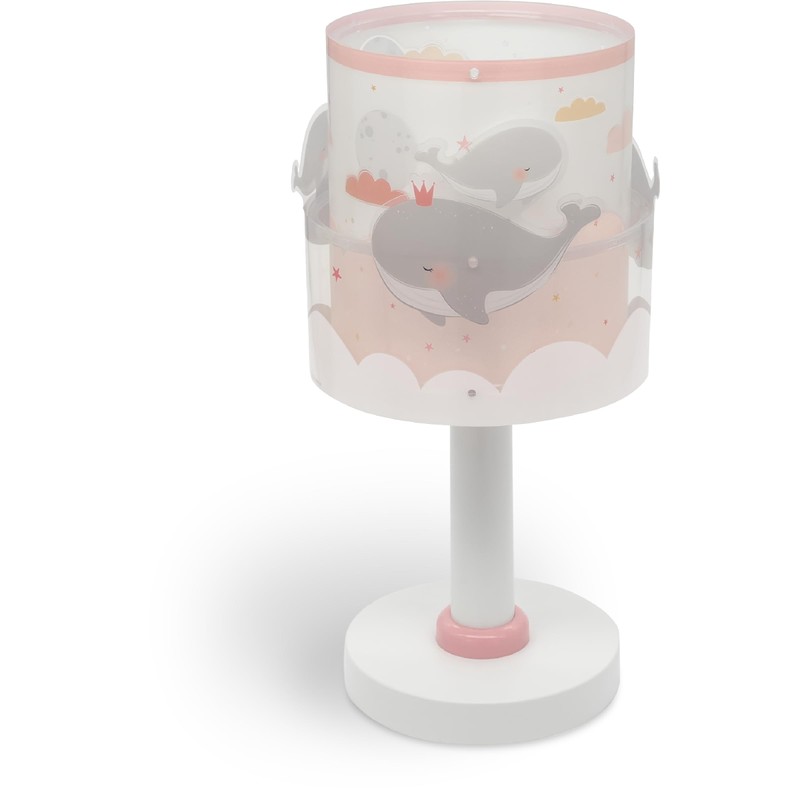 Dalber Children's Table Lamp, Bedside Lamp, Whale Dreams Whale, Pink