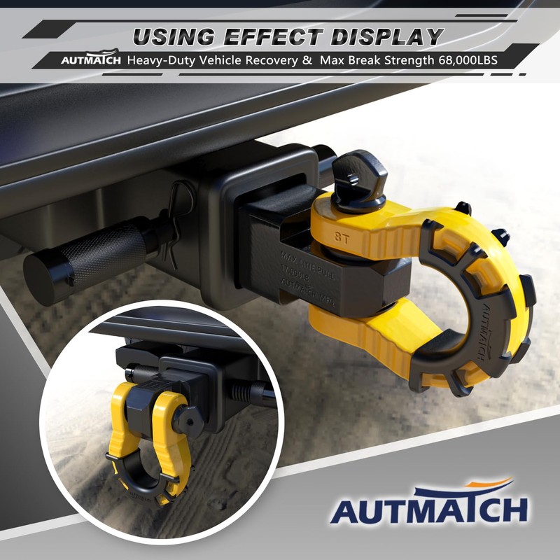 AUTMATCH Shackle Hitch Receiver 2" with 3/4" Mega D Ring