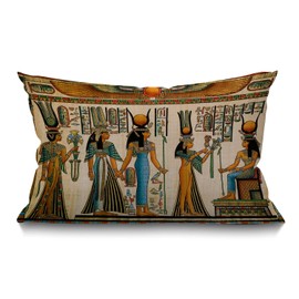 Old Egyptian Cushion Historical Empire Artwork Lumbar Pillow Covers Home Decorative Cotton Linen Pillow Case for Sofa Couch Housewarming Gifts Family Room Décor Rectangle 12 X 20 Inches 30 x 50 cm