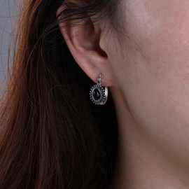 Inateannal Boho Black Onyx Earrings Oval Onyx Dangle Earrings Black Crystal Hoop Earrings Vintage Ethnic Hoop Earrings Jewelry for Women