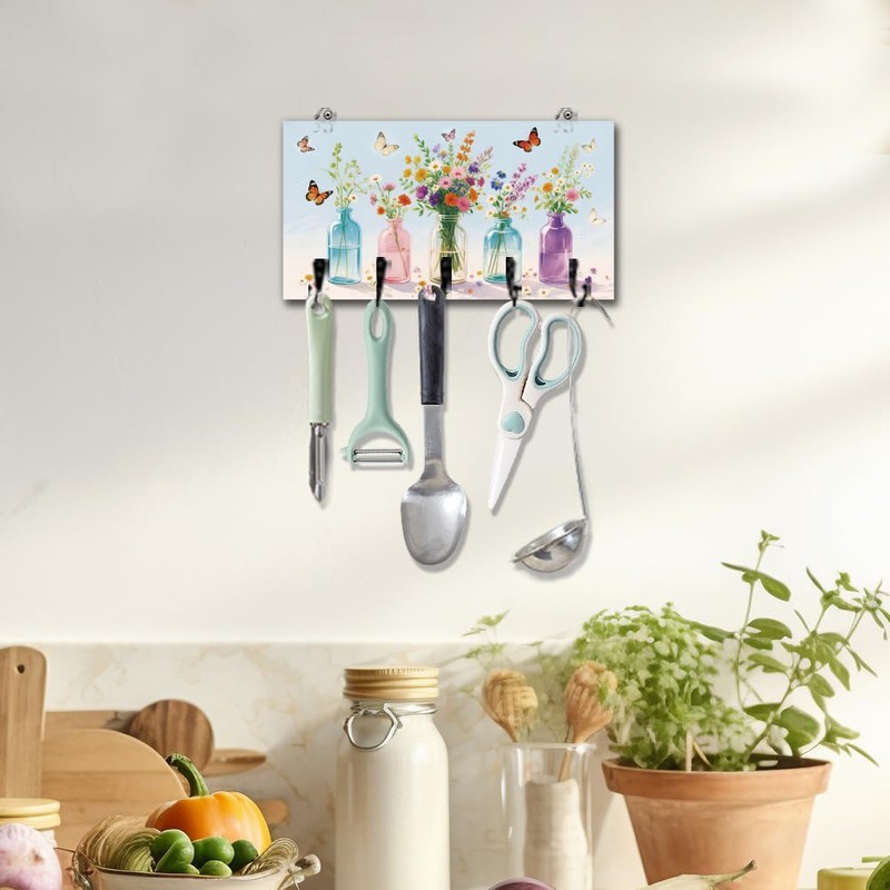 DELORIGIN Wildflowers Vases Key Holder Wall Mounted Display Wooden Key