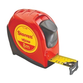 Starrett Exact Retractable Metric Pocket Tape Measure with Nylon Coating, Self Adjusting End Hook, and Steel Belt Clip - 1" Width, 8m' Length - KTX1-8M-N