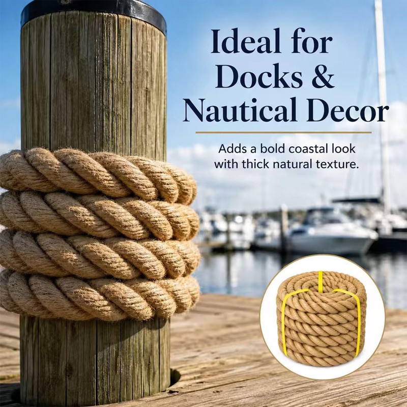 Natural Hemp Rope - 2 Inch x 50 Feet -
