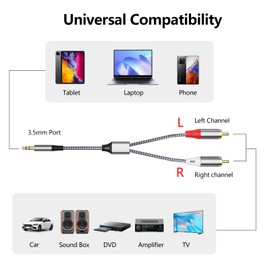 Liaoan 3.5mm to 2RCA stereo adapter cables, 3.5mm to 2RCA audio cables, suitable for TV, computer, mobile phone, MP3 player, speaker, car radio, tablet, amplifier, speaker, etc.