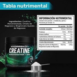 Creatina Monohidratada + Magnesio 5 g en Polvo 450 g, 64 Porciones, Suplemento Deportivo para Fuerza y Recuperación