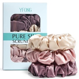 YFONG- 3 coleteros de seda morera 100% para mujeres y niñas, 22 momme, suaves para el pelo, para evitar el frizz y la rotura