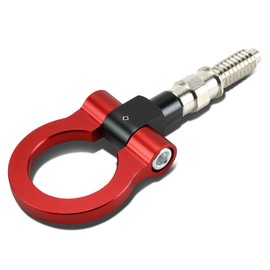 Auto Dynasty Universal Compatible with European Car 1.88 inches Billet Aluminum Front/Rear Trailer Tow Hook Ring Kit (Red)