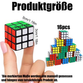 16 Stücke Mini Zauberwürfel Set, Geduldsspiel Kinder für unterwegs, Zauberwürfel 3x3 als Reisespiel und Geburtstagsgeschenk für Mädchen und Jungen