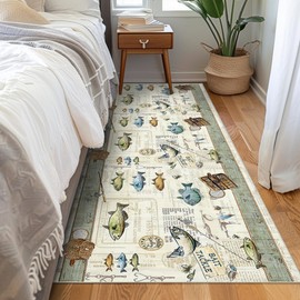 Fishing Runner Rug for Hallway Kitchen 2x6 Cabin Modern Area Rugs, Machine Washable Rug for Bedroom, Low Pile Soft Large Carpet for Dining Room Office Non Slip