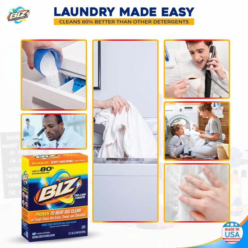 Biz Laundry Detergent Powder, Stain and Odor Eliminator for Tough