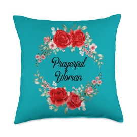Pioneer Country Farm Prayerful Woman Turquoise Red Rose Throw Pillow