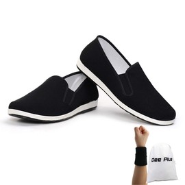 Dee Plus Tai Chi Kung Fu Shoes, Men's Martial Arts Shoes, Women's Kung Fu Shoes, Tai Chi Slippers, Chinese Traditional Beijing Style, Rubber Sole Unisex Black with Wrist Support, black