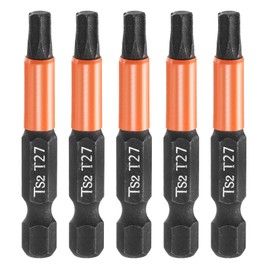 sourcing map 5pcs T27 Torx Head Screwdriver Bit 2" (50mm) Long 1/4" Hex Shank Magnetic No Hole Tamper Proof 6 Point Star Screw Driver Drill Bits Phosphate S2 Steel Industrial Power Tools