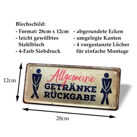 Tin Sign Drinks Return – Toilet Sign Guest Toilet Sign Toilet Toilet Restaurant Bar Club Disco Hotel Pension – Door Sign with Pictogram – Includes Mounting Set – 28 x 12 cm