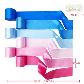 60 m Gender Reveal Satin Ribbon 50 mm Wide Ombre Pink and Blue Ribbon for DIY Crafts Gifts Packaging Invitation Cards Birthday Wedding Baby Shower Him or Her Boy or Girl Decor