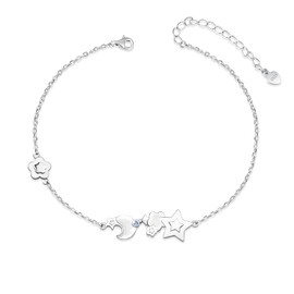 ZGBY S925 Sterling Silver Ankle Bracelets for Women Moon Star Chain Anklet for Women Moon Bracelet for Sea Beach Foot Ankle (10 Inches)