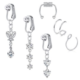 MODRSA Fake Belly Ring Clip on Belly Button Rings Fake Belly Ring and Fake Nose Ring Fake Belly Piercing Fake Belly Button Ring Fake Belly Button Piercing