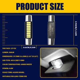 HQRNYP 6PCS 28mm 29mm 6614F Festoon LED Car Bulb, Extremely Bright 9-SMD 4014 Chips LED Bulb, Car Accessories Visor Light Bulb for Vanity Mirror, Dome Light Car Vanity Light Bulbs (White)