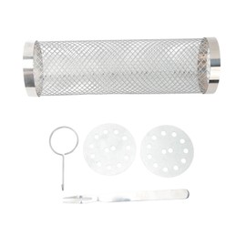 Stainless Steel Rolling Grilling Basket Wire Mesh Cylinder Grill Basket Portable Camping Barbecue BBQ Tools with Hook Fork Height 20CM
