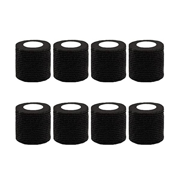 BQTQ 8 Rolls Cohesive Bandage 2 Inch Self Adherent Sport Wrap Tape Stretch Bandage Wrap Athletic Tape for Human and Animals Ankle Sprains Swelling, Black