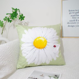 DILOXNSU Cushion Covers 45 x 45 cm White Daisy Light Green Square Modern Double-Sided Decorative Pillows Covers for Sofa Couch Livingroom Chair Decor Pillow Case 18 x 18 inch