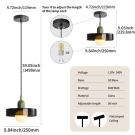 GloMuse Glass Pendant Light Vintage Hanging Light Fixture Modern Pendant Light Mid Century Pendant Light Green