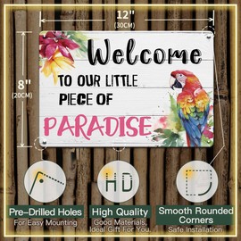 Patio Decor Pool Decorations Outdoor Tiki Bar Signs, Welcome To Our Little Paradise Sign, 12x8 Inches Beach Metal Sign, Patio Decor Outdoor Pool Decor Backyard Decor