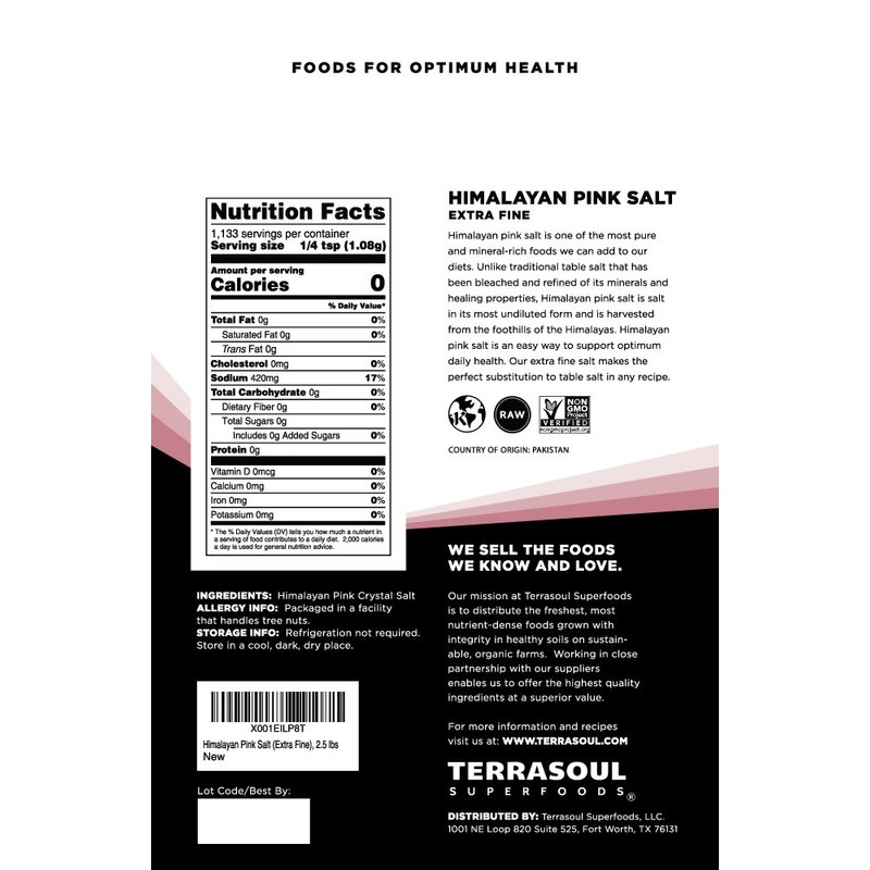 Terrasoul Superfoods Himalayan Pink Salt, 2.5 Lbs - Extra Fine