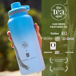 The Tea Spot Limited Edition charity: water Tea Tumbler Set - Tea Infuser Travel Bottle for Loose Leaf Tea - 32oz - Sleek Double-Walled Insulated Bottle