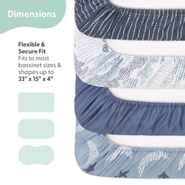 The Peanutshell Baby Bassinet Sheets 4-Pack for Girl or Boy - Soft, Oval & Fitted Baby Girls or Boys Sheet, Rectangle, Fitted Covers for Crib, Halo Bassinet Mattress - Soft Cloud