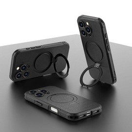 HGNOUA For 15 Pro Case Invisible Stand [12FT Military Shockproof ] [TOP N56 Magnets] [15W Fast Charging] Truly Completely Flat &Double layer protection Case 15pro Cover 6.1" - Pstand Black