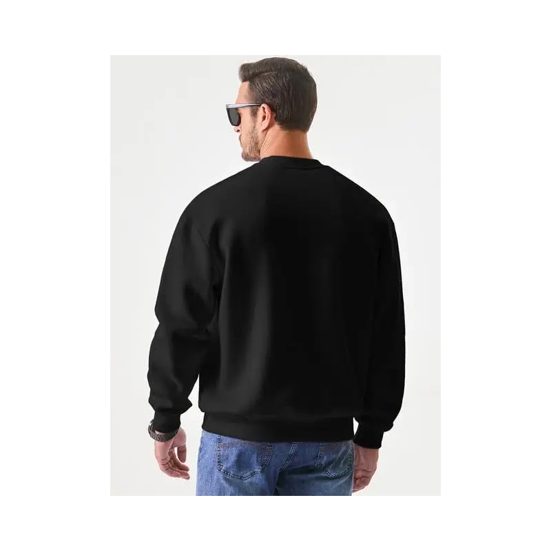 Men's Casual Long Sleeve Crewneck Solid Polyester Cotton Blend Pullover