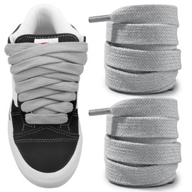 NDTEZUGT Fat Athletic Shoelaces for Skool Classic Skate Shoes, 5/8"(15mm) Wide Cotton Chunky Big Thick Replacement Laces (Gray, 63"/160cm)