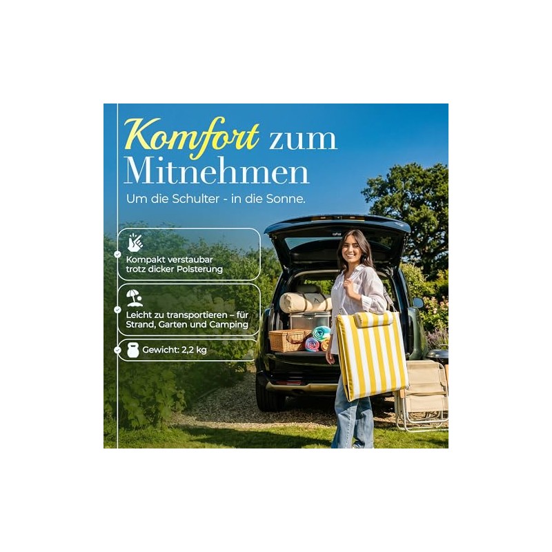 Strandmatte klappbar mit Dicker Polsterung –strandliege klappbar leicht für Strand,