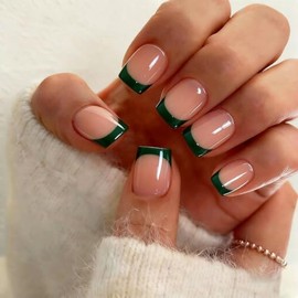 Uñas postizas cortas con punta francesa cuadrada y pegamento, color nude natural, 15 tamaños, kit de 30 uñas postizas de gel suave para mujer, ajuste 