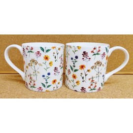 Meadow Flowers Mugs Set of 2 Large Balmoral 400 ml 14oz Bright Floral Cups Hand Decorated UK