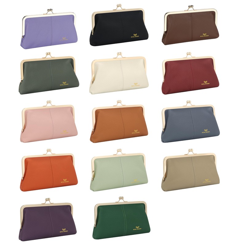 Royal Bagger RFID Kiss Lock Wallet, Solid Colour Multi-Card Slots