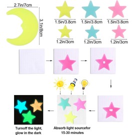 100 Pcs Colorful Glow in The Dark Luminous Stars and Moon Fluorescent Noctilucent Plastic Wall Stickers Murals Decals for Home Art Decor Ceiling Wall Decorate Kids Babys Bedroom Room Decorations (Moon)