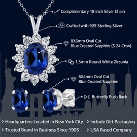 Gem Stone King 8X6MM and 6X4MM Oval Gemstone Birthstone Pendant and Earrings Jewelry Set For Women | 925 Sterling Silver | Fine Jewelry Gifts for Her Mom Women Wife | With 18 Inch Chain