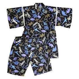 Gokigen Meito 91000 Kids Jinbei, Boy, 2-Piece Set, Dinosaur Pattern, 100% Cotton, 100% Cotton, 100, 110, 120, 130, Black, Gray, Khaki, Navy, Mustard, White, Made in China, Black