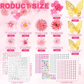 Graduation Cap Decorations Kits Faux Flower 3D Butterfly Rhinestones Glitter Alphabet Letter Sticker Pink Flower DIY Graduation Cap Decorations for Grad Cap Topper Graduation Party DIY Crafts