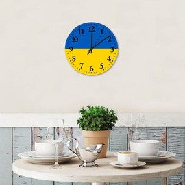 10 Inch Silent Non-Ticking Wall Clocks Battery Operated Ukraine Wall Decor for School State Map Flag Custom Round Wooden Wall Clock Rustic for Daycare Workshop