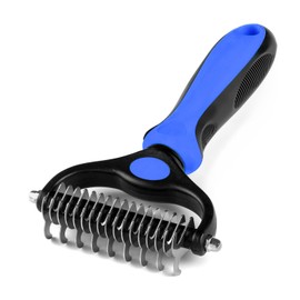 YINGFAN Dog Grooming Rakes, Double-Sided Undercoat Rake for Dogs and Cats, Deshedding Dog Brush for Thick Coats, Extra Wide (Blue)